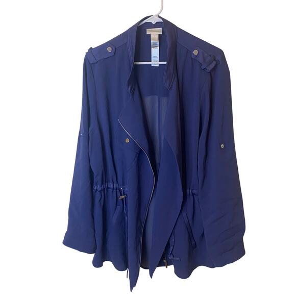 Chicos Blue Sheer Back Anorak Jacket Womens Size 3 (XL) Roll Tab Sleeve Full Zip - Picture 11 of 13